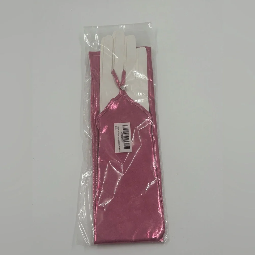 NWT Pink Metallic Fingerless Opera Gloves - Shiny Satin Rave Costume